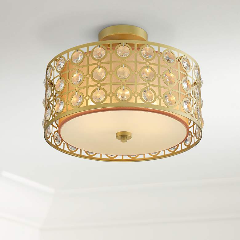 Image 1 Saira Crystal 15 1/2 inch Wide Warm Brass Ceiling Light
