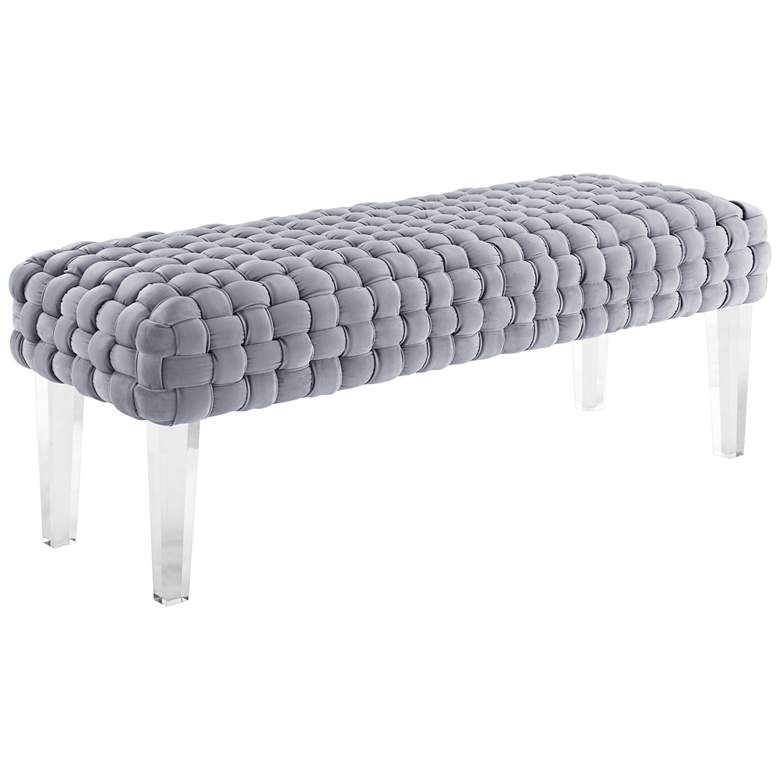 Image 1 Sal 48 3/4 inch Wide Woven Gray Velvet Bench