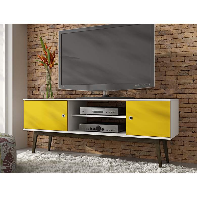 Image 1 Salem 59 inch Wide White and Yellow Wood 2-Door TV Media Stand