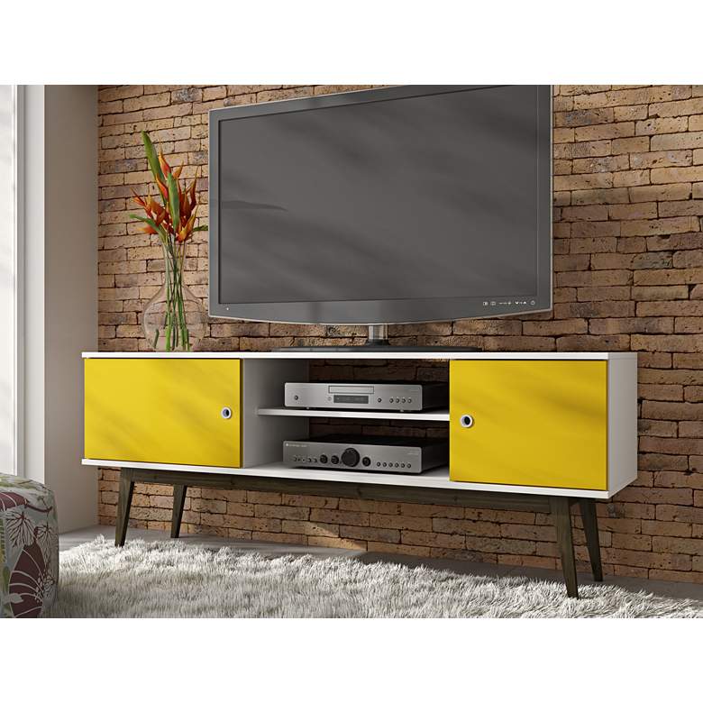 Image 1 Salem 59" Wide White and Yellow Wood 2-Door TV Media Stand