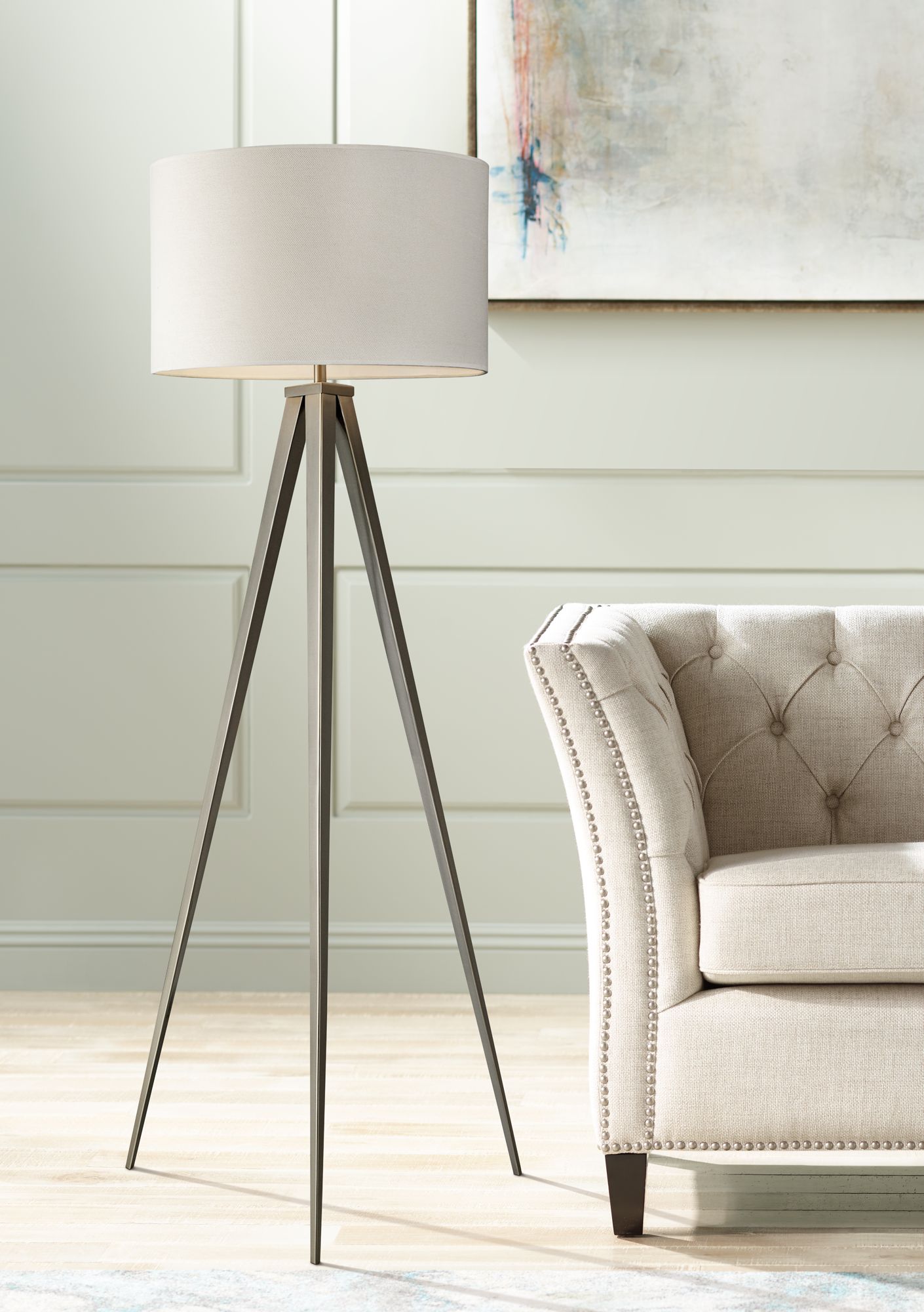 Nickel tripod floor store lamp