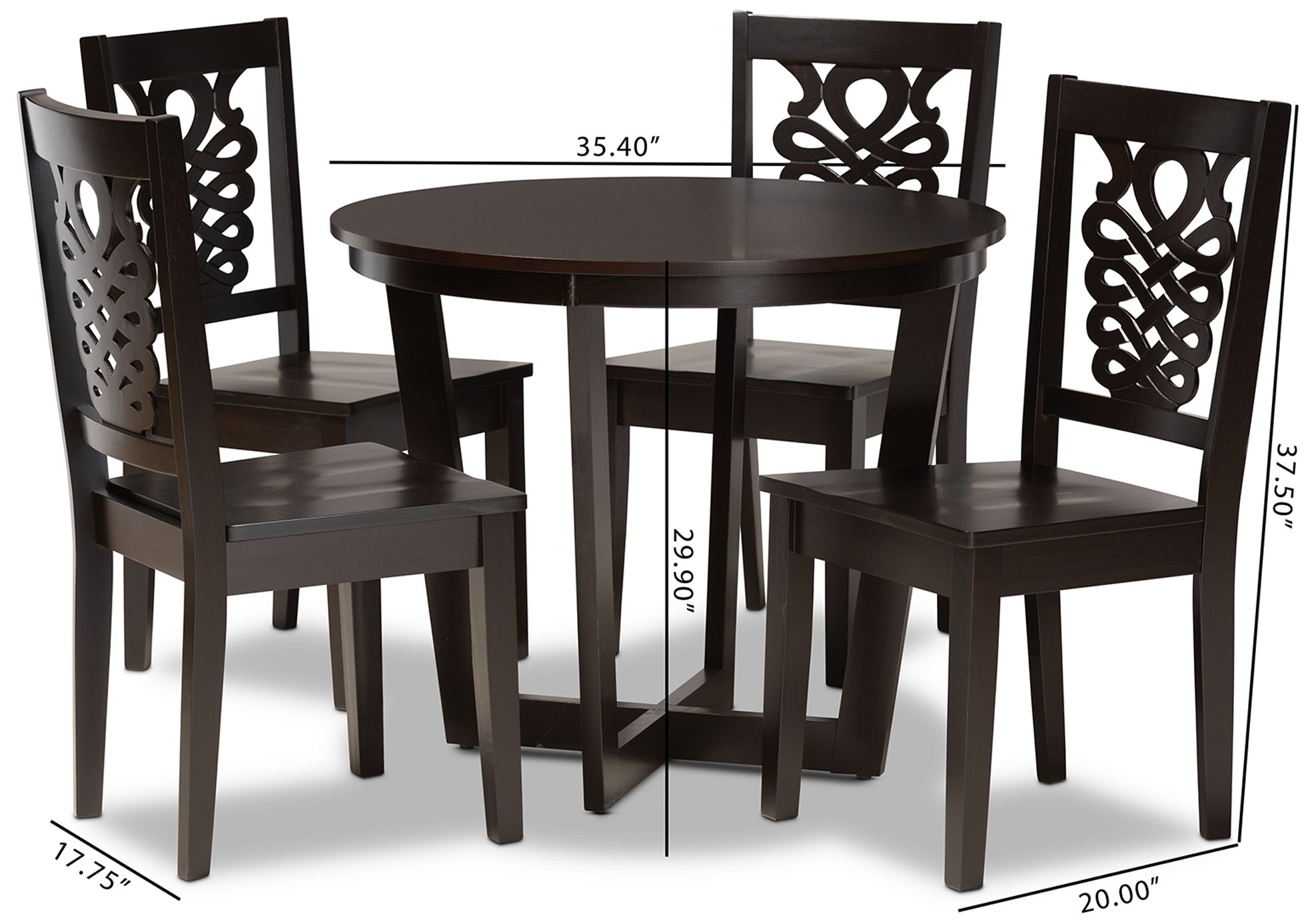 Salida Dark Brown Wood 5-Piece Dining Table and Chair Set