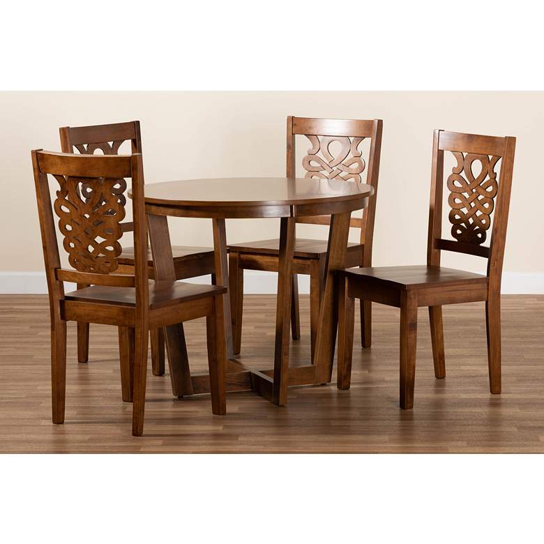 Image 7 Salida Walnut Brown Wood 5-Piece Dining Table and Chair Set more views