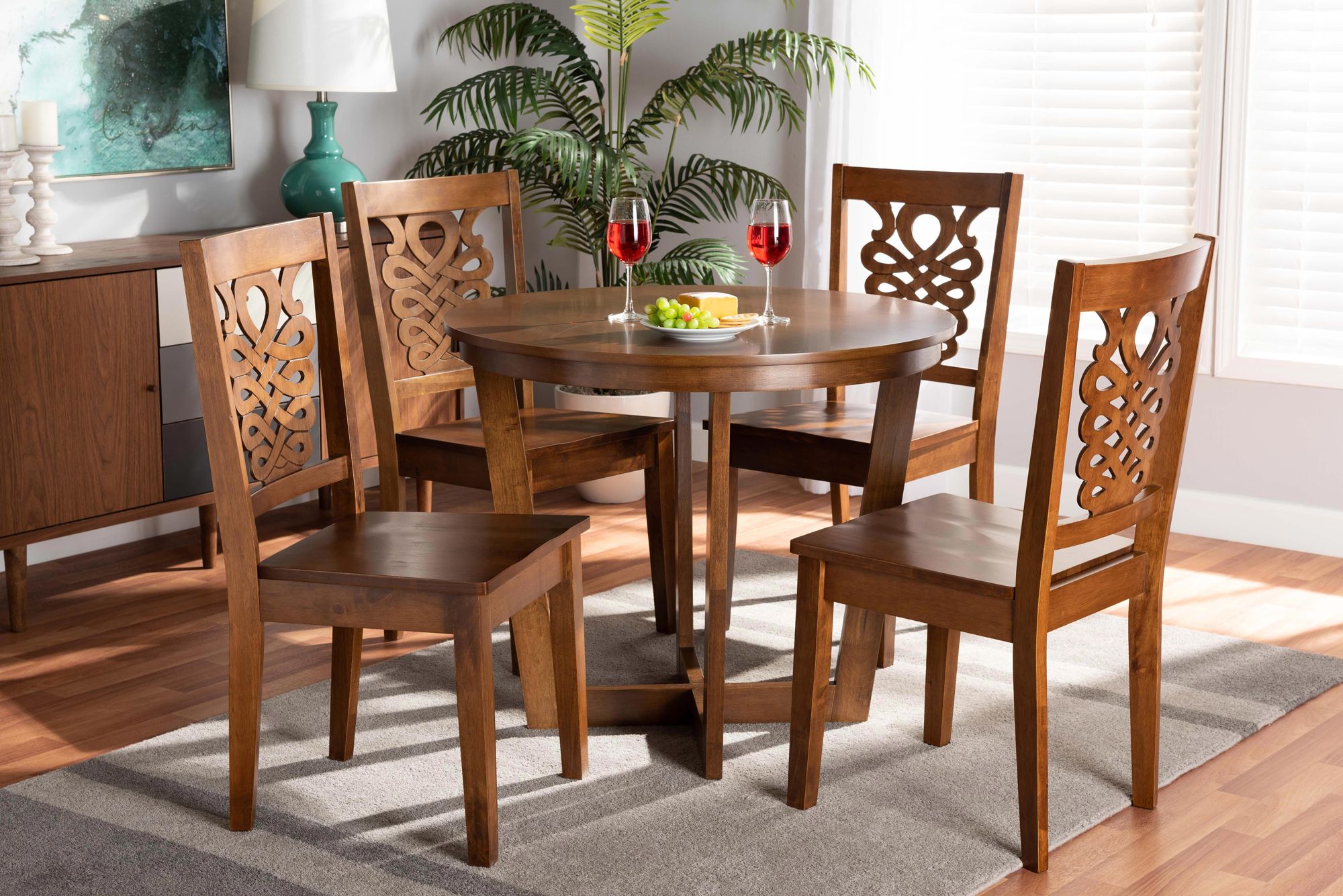 Salida Walnut Brown Wood 5-Piece Dining Table and Chair Set