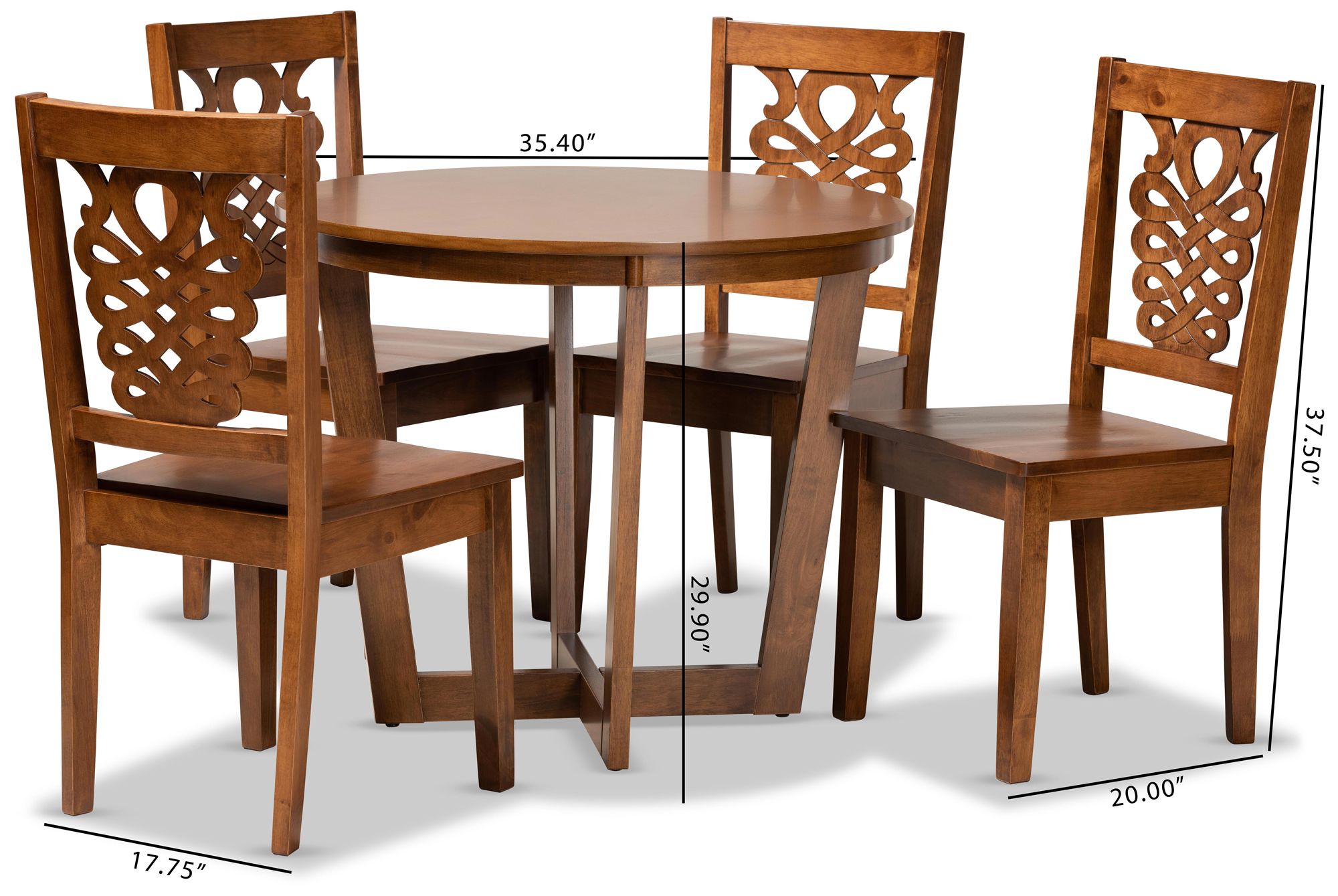 Salida Walnut Brown Wood 5-Piece Dining Table and Chair Set