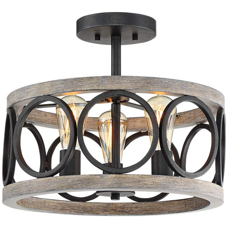 Salima 16&quot; Wide Black and Gray Wood 3-Light Ceiling Light more views