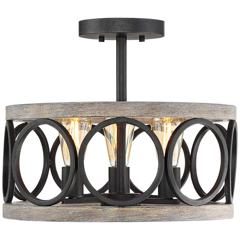 Salima 16&quot; Wide Black and Gray Wood 3-Light Ceiling Light more views