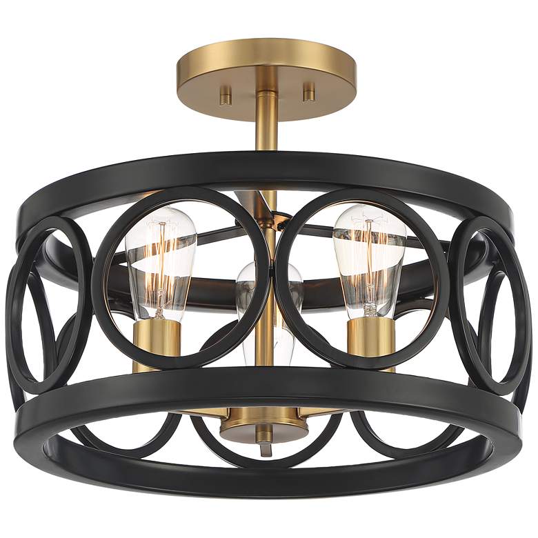 Salima 16 inch Wide Semi Gloss Black Gold 3-Light Ceiling Light