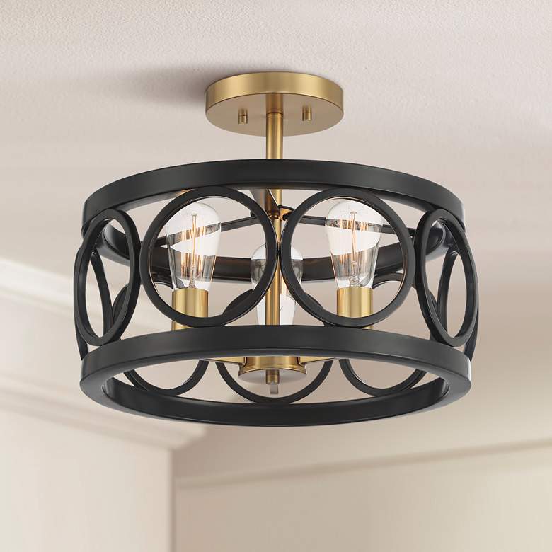 Image 1 Salima 16 inch Wide Semi Gloss Black Gold 3-Light Ceiling Light