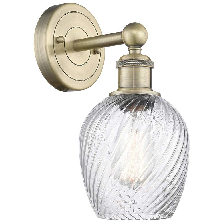 Image 1 Salina 11.5"High Antique Brass Sconce With Clear Spiral Fluted Shade
