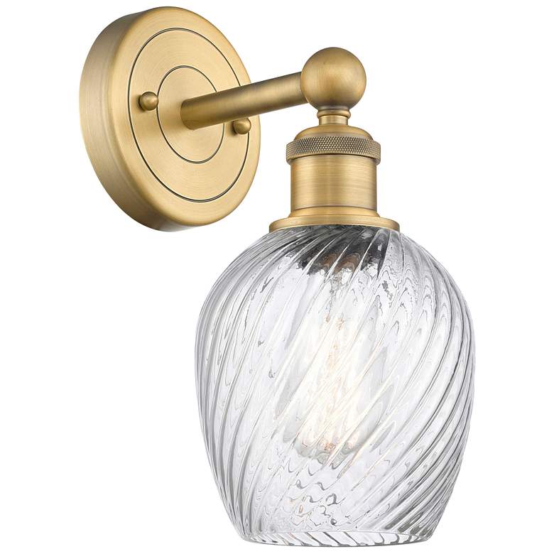 Image 1 Salina 11.5 inchHigh Brushed Brass Sconce With Clear Spiral Fluted Shade