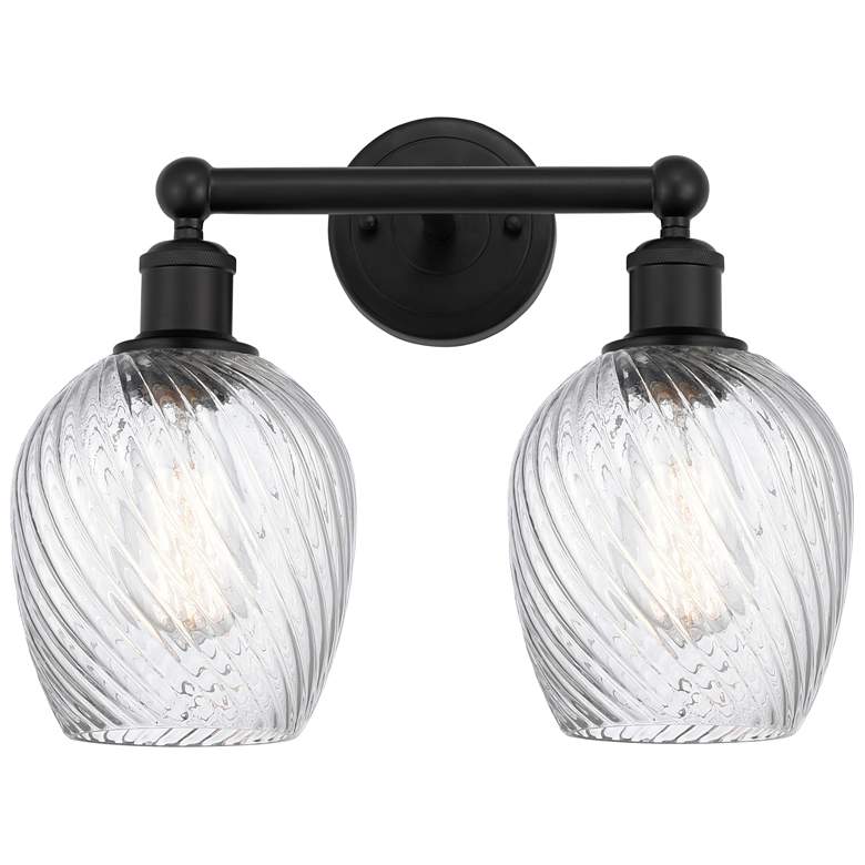 Image 1 Salina 14" 2-Light Matte Black Bath Light w/ Spiral Fluted Shade