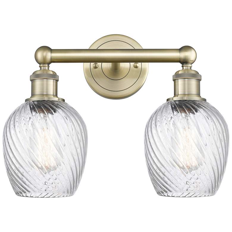 Image 1 Salina 14"W 2 Light Antique Brass Bath Light With Clear Spiral Fluted