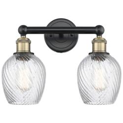 Salina 14"W 2 Light Black Antique Brass Bath Light With Spiral Fluted