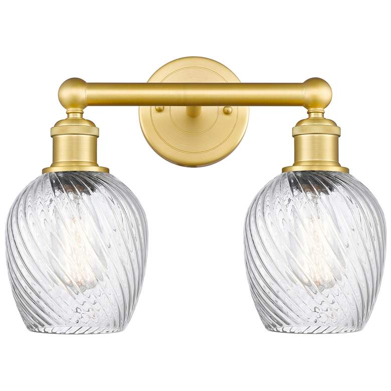 Image 1 Salina 14"W 2 Light Satin Gold Bath Light With Clear Spiral Fluted Sha