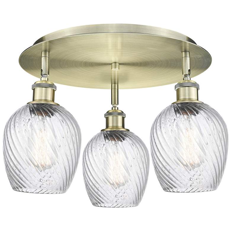 Image 1 Salina 16.75"W 3 Light Antique Brass Flush Mount w/ Spiral Fluted Shad