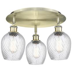 Salina 16.75"W 3 Light Antique Brass Flush Mount w/ Spiral Fluted Shad