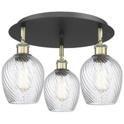 Salina 16.75"W 3 Light Black Brass Flush Mount w/ Spiral Fluted Glass