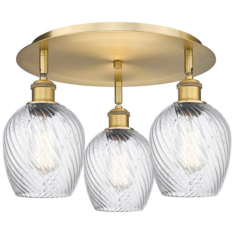 Image 1 Salina 16.75"W 3 Light Brushed Brass Flush Mount w/ Spiral Fluted Shad