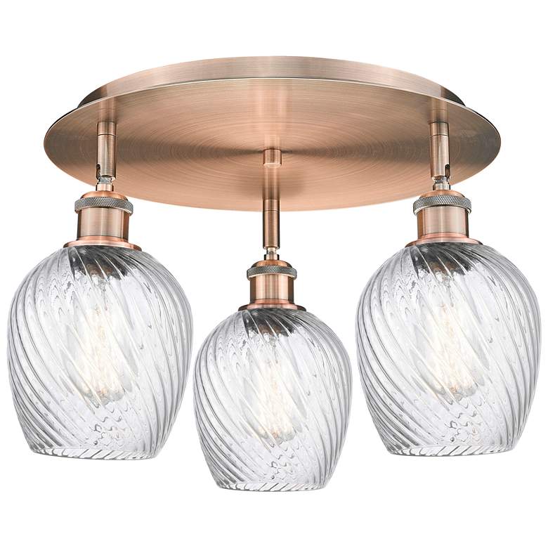 Image 1 Salina 16.75"W 3 Light Copper Flush Mount w/ Spiral Fluted Glass Shade