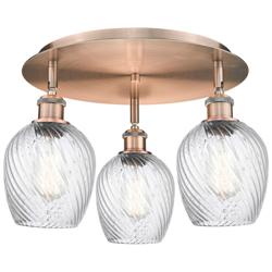 Salina 16.75"W 3 Light Copper Flush Mount w/ Spiral Fluted Glass Shade