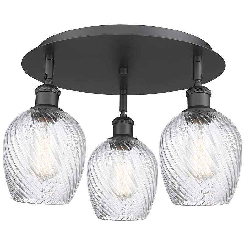Image 1 Salina 16.75"W 3 Light Matte Black Flush Mount w/ Spiral Fluted Glass