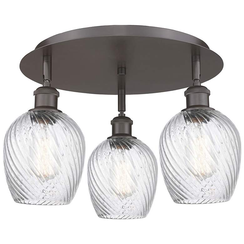 Image 1 Salina 16.75"W 3 Light Oil Rubbed Bronze Flush Mount w/ Spiral Fluted