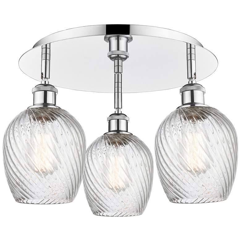 Image 1 Salina 16.75"W 3 Light Polished Chrome Flush Mount w/ Spiral Fluted Sh