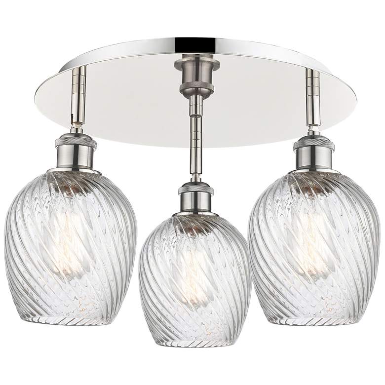 Image 1 Salina 16.75"W 3 Light Polished Nickel Flush Mount w/ Spiral Fluted Sh