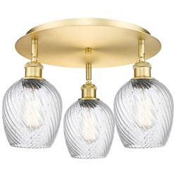 Salina 16.75"W 3 Light Satin Gold Flush Mount w/ Spiral Fluted Glass S