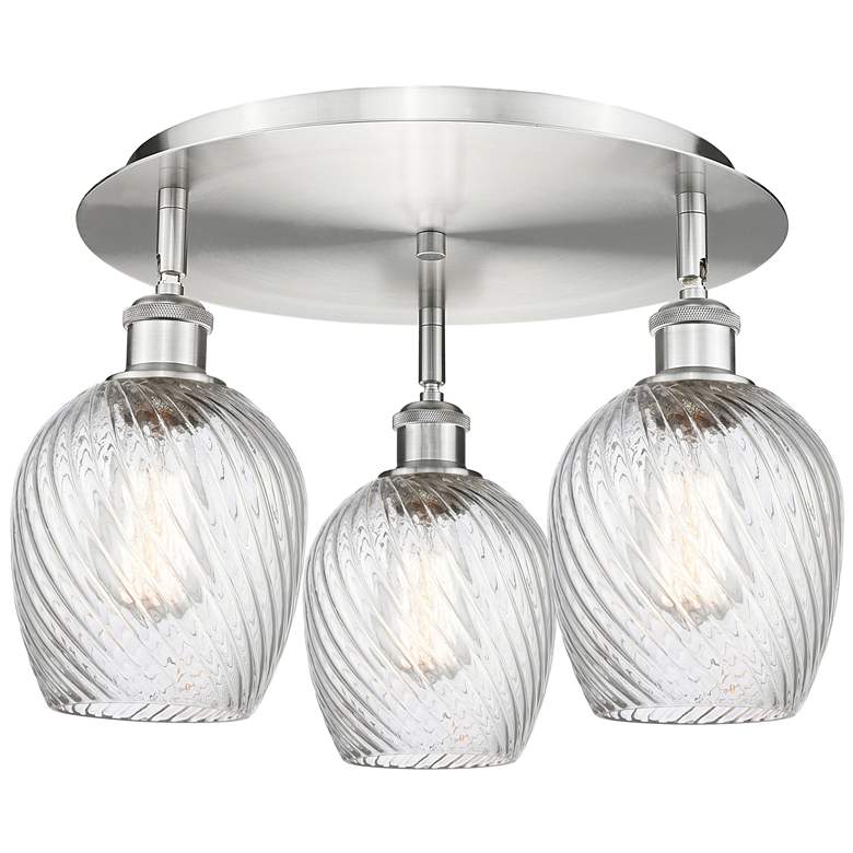 Image 1 Salina 16.75"W 3 Light Satin Nickel Flush Mount w/ Spiral Fluted Shade