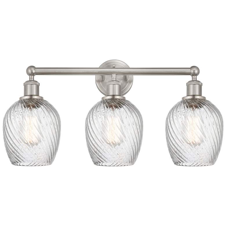 Image 1 Salina 23" 3-Light Brushed Satin Nickel Bath Light w/ Spiral Fluted Sh