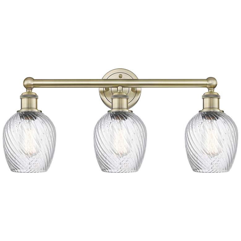 Image 1 Salina 23"W 3 Light Antique Brass Bath Light With Clear Spiral Fluted