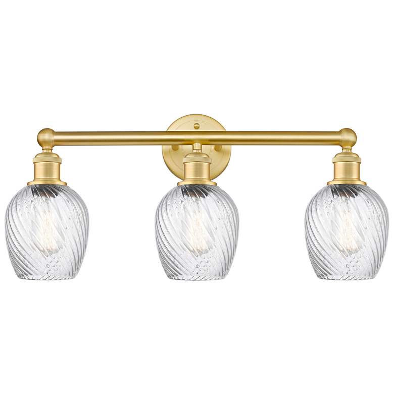 Image 1 Salina 23"W 3 Light Satin Gold Bath Light With Clear Spiral Fluted Sha