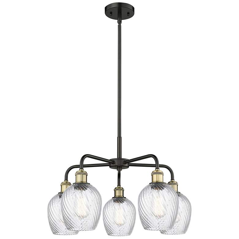 Image 1 Salina 23"W 5 Light Black Brass Stem Hung Chandelier w/ Spiral Fluted