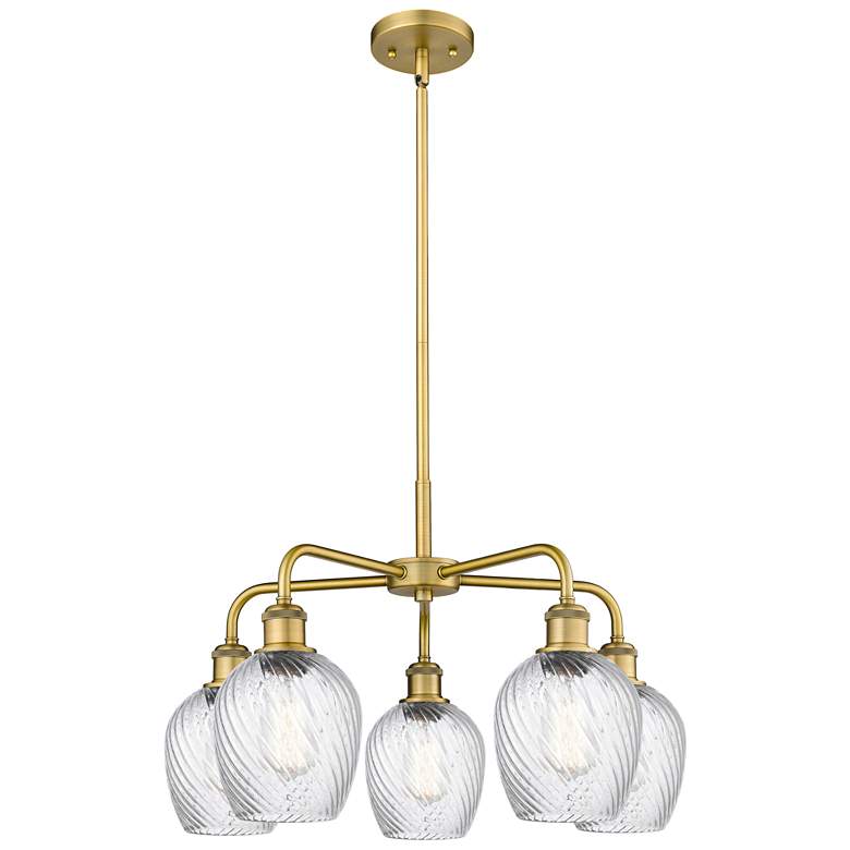Image 1 Salina 23"W 5 Light Brushed Brass Stem Chandelier w/ Spiral Fluted Sha