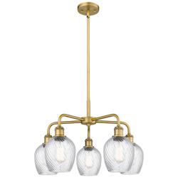 Salina 23"W 5 Light Brushed Brass Stem Chandelier w/ Spiral Fluted Sha