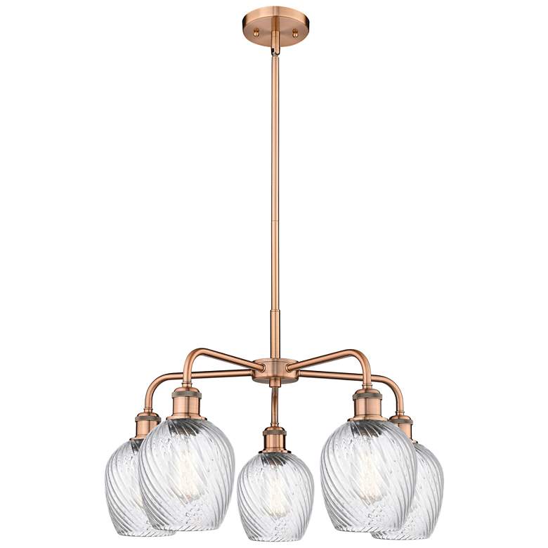 Image 1 Salina 23"W 5 Light Copper Stem Hung Chandelier With Spiral Fluted Sha