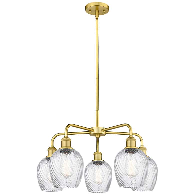 Image 1 Salina 23"W 5 Light Satin Gold Stem Hung Chandelier w/ Spiral Fluted S