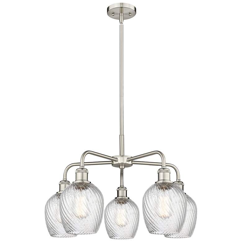 Image 1 Salina 23"W 5 Light Satin Nickel Stem Chandelier w/ Spiral Fluted Shad
