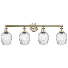 Image1 of Salina 32"W 4 Light Antique Brass Bath Light With Clear Spiral Fluted
