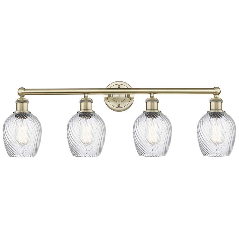 Image 1 Salina 32"W 4 Light Antique Brass Bath Light With Clear Spiral Fluted