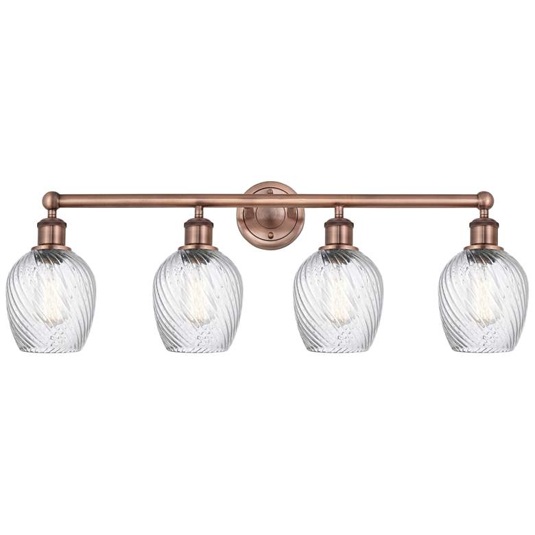 Image 1 Salina 32"W 4 Light Antique Copper Bath Light With Spiral Fluted Shade
