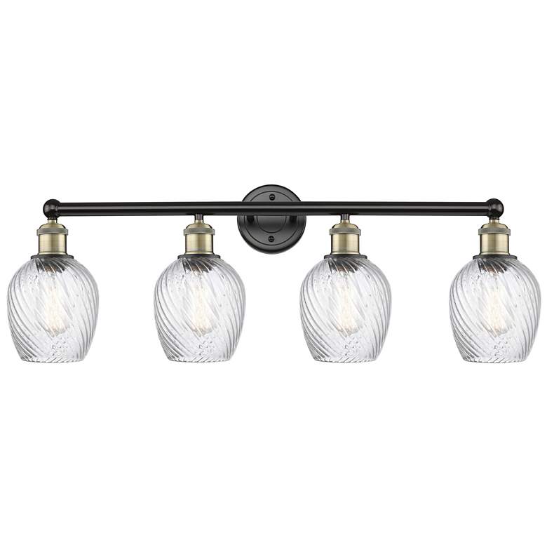 Image 1 Salina 32"W 4 Light Black Antique Brass Bath Light With Spiral Fluted