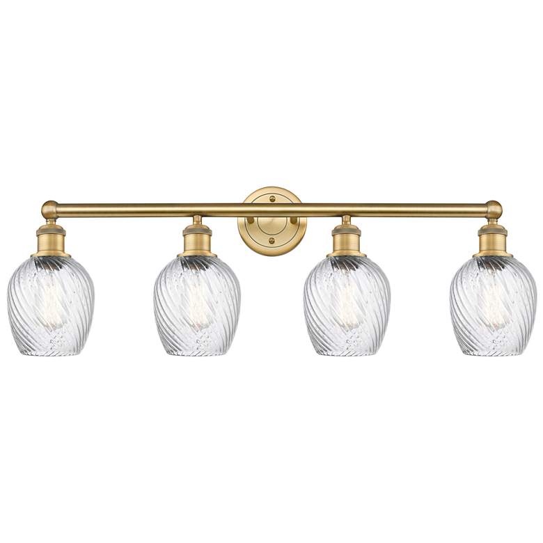 Image 1 Salina 32"W 4 Light Brushed Brass Bath Light With Clear Spiral Fluted