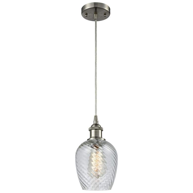 Image 1 Salina 5" LED Mini Pendant - Brushed Satin Nickel - Clear Spiral Flute