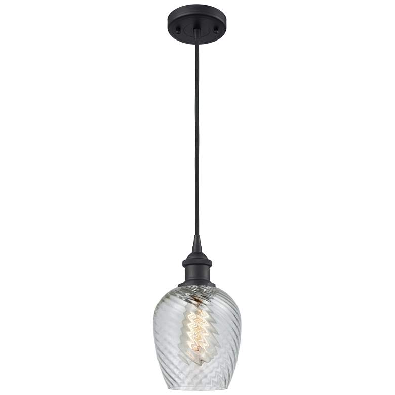 Image 1 Salina 5" LED Mini Pendant - Matte Black - Clear Spiral Fluted Shade