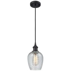 Salina 5" LED Mini Pendant - Matte Black - Clear Spiral Fluted Shade