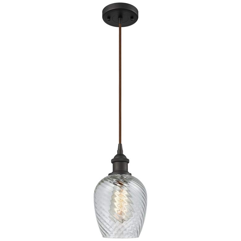 Image 1 Salina 5 inch LED Mini Pendant - Oil Rubbed Bronze - Clear Spiral Fluted S
