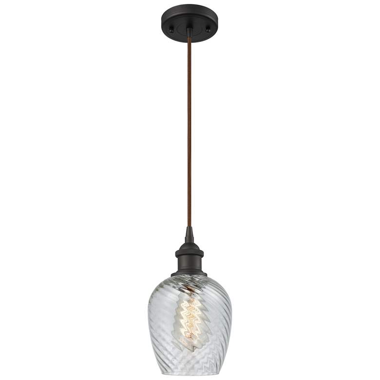 Image 1 Salina 5" LED Mini Pendant - Oil Rubbed Bronze - Clear Spiral Fluted S